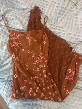 Sincerely Jules Rust Floral Asymmetrical Dress